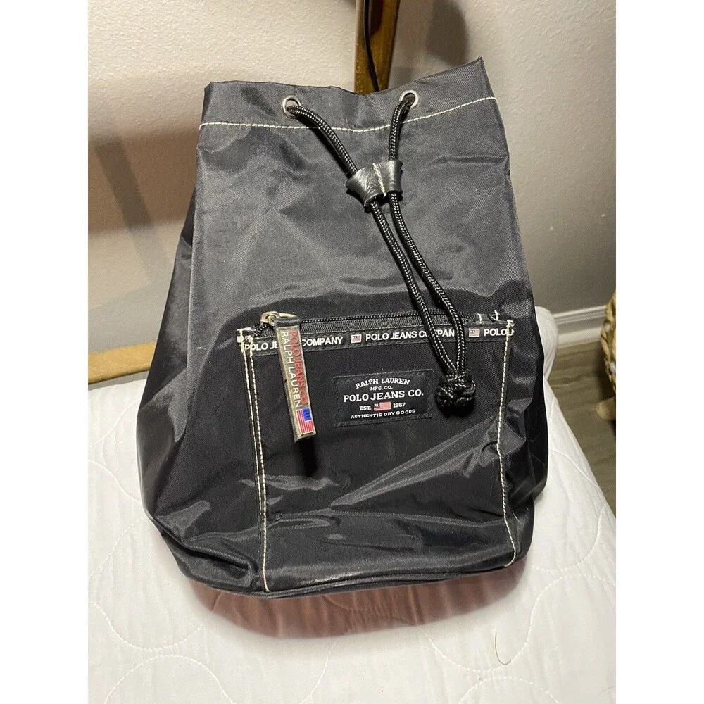 Polo Jeans Ralph Lauren Sport Sling Nylon Bucket Bag Flag Black Vintage 90’s